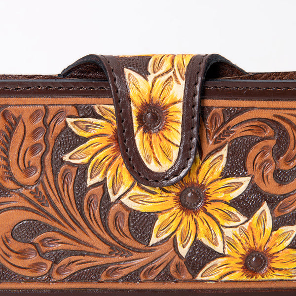 ADBG1069 American Darling Hand-Tooled Leather Floral Wallet Western Sunflower Design Genuine Leather