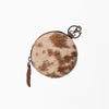 ADCHM111 American Darling Genuine Leather & Hair-On-Hide Brown Round Coin Purse Bag Charm
