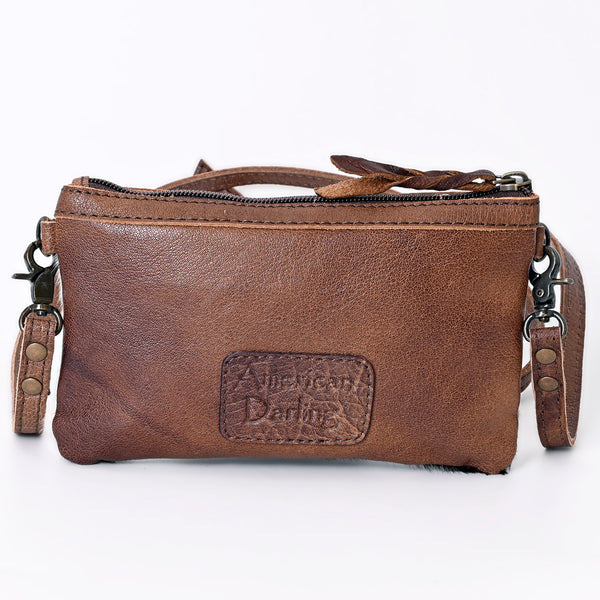 LC-ADBGS142 Hair-On Leather Crossbody Pouch with Zip Closure and Adjustable Strap