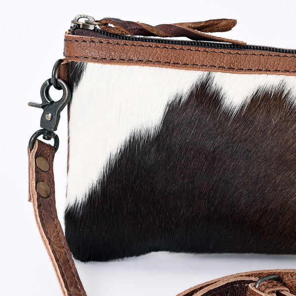 LC-ADBGS142 Hair-On Leather Crossbody Pouch with Zip Closure and Adjustable Strap