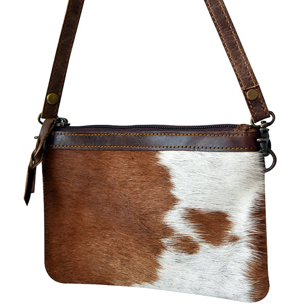 LC-ADBGS142 Hair-On Leather Crossbody Pouch with Zip Closure and Adjustable Strap