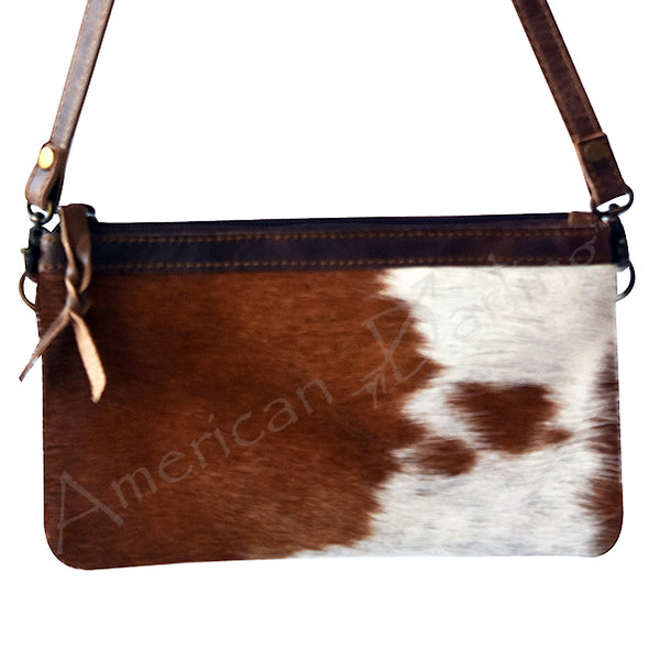 LC-ADBGS142 Hair-On Leather Crossbody Pouch with Zip Closure and Adjustable Strap