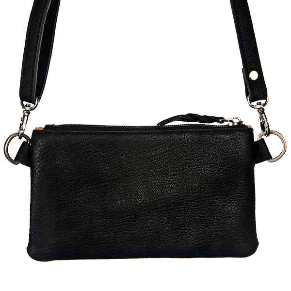 LC-ADBGS142 Hair-On Leather Crossbody Pouch with Zip Closure and Adjustable Strap