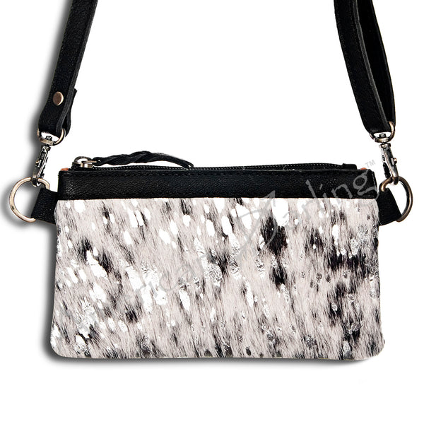 LC-ADBGS142 Hair-On Leather Crossbody Pouch with Zip Closure and Adjustable Strap