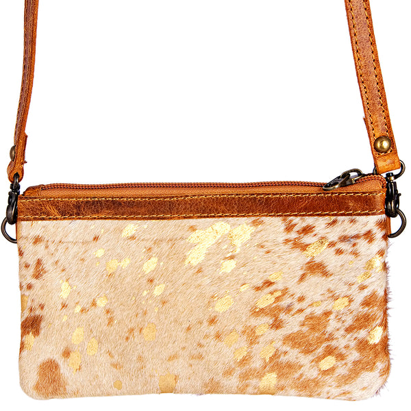 LC-ADBGS142 Hair-On Leather Crossbody Pouch with Zip Closure and Adjustable Strap