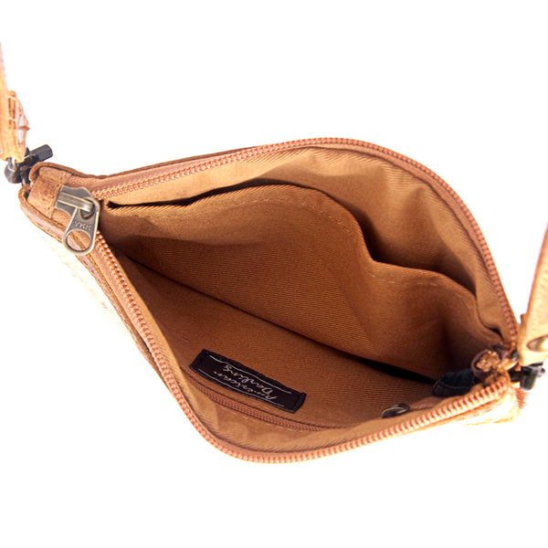 LC-ADBGS142 Hair-On Leather Crossbody Pouch with Zip Closure and Adjustable Strap