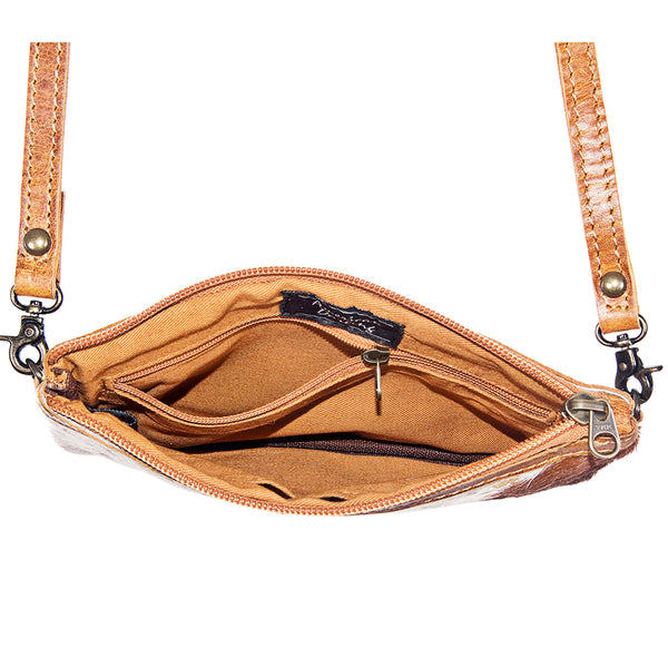 LC-ADBGS142 Hair-On Leather Crossbody Pouch with Zip Closure and Adjustable Strap