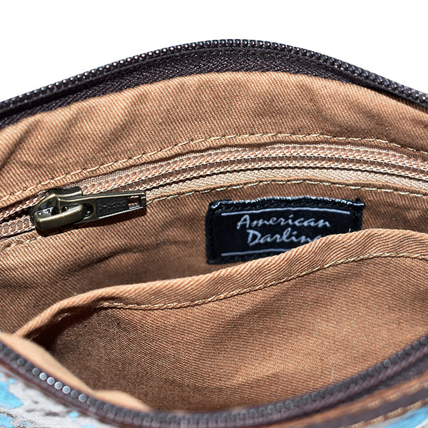 LC-ADBGS142 Hair-On Leather Crossbody Pouch with Zip Closure and Adjustable Strap
