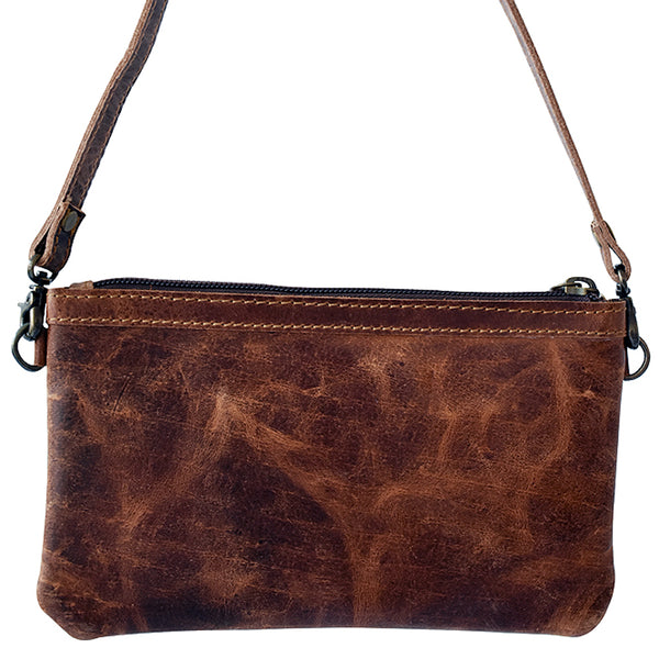 LC-ADBGS142 Hair-On Leather Crossbody Pouch with Zip Closure and Adjustable Strap