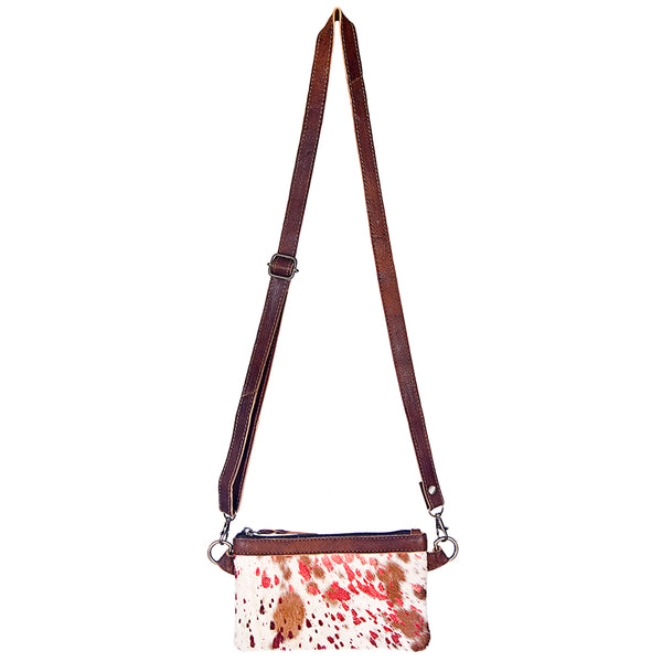 LC-ADBGS142 Hair-On Leather Crossbody Pouch with Zip Closure and Adjustable Strap