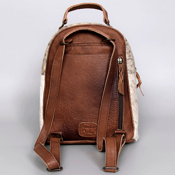 ADBGS156 Natural Cowhide Leather Backpack with Hand-Tooled Floral Pocket - Western Style