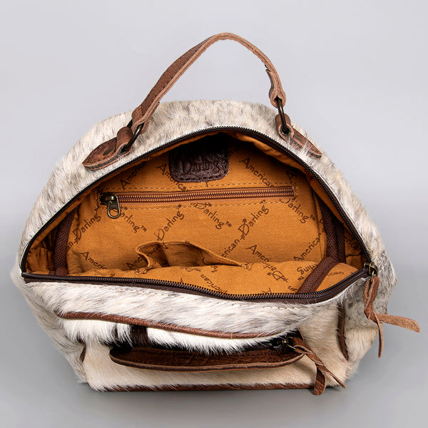 ADBGS156 Natural Cowhide Leather Backpack with Hand-Tooled Floral Pocket - Western Style
