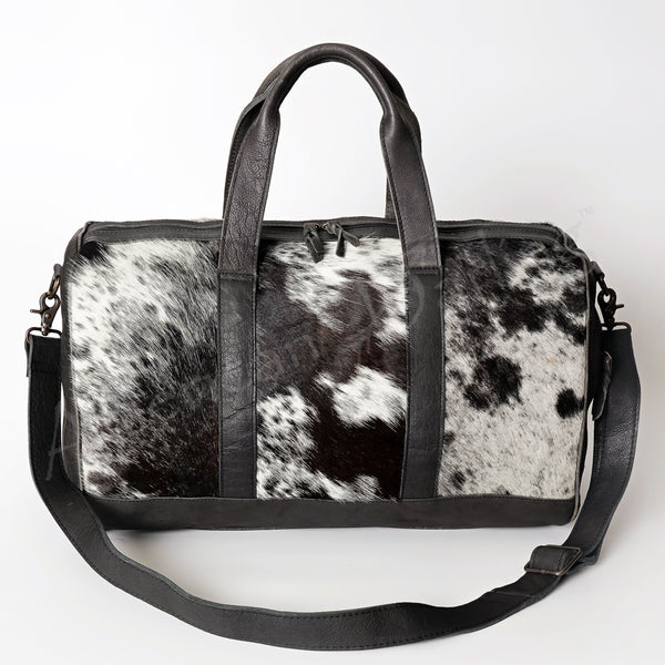 LC-ADBGS174BKW Black & White Cowhide Leather Duffle Bag - Western Travel Weekender