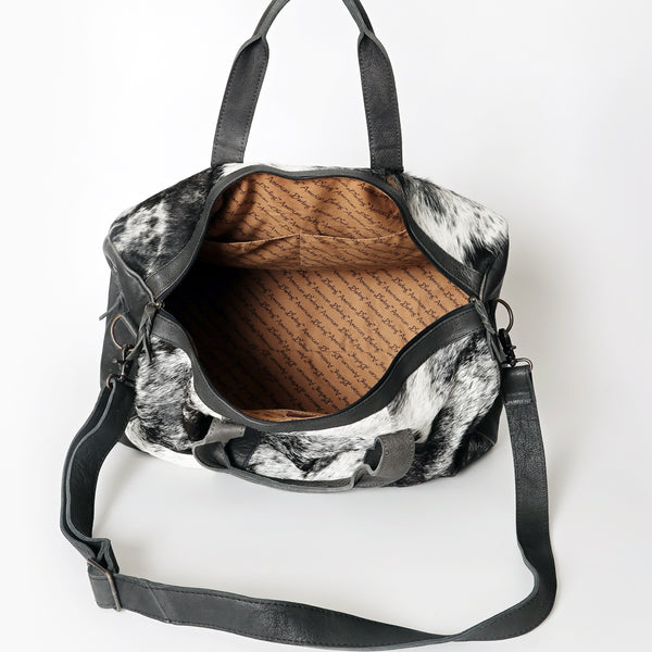 LC-ADBGS174BKW Black & White Cowhide Leather Duffle Bag - Western Travel Weekender