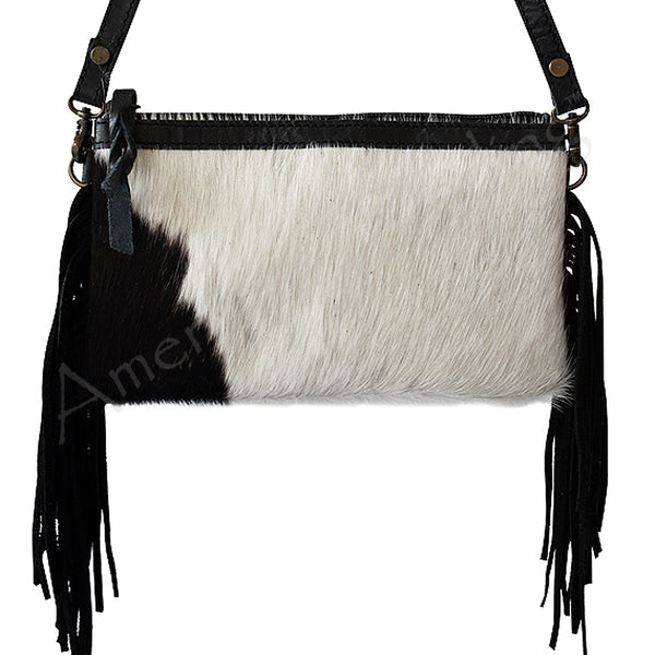 LC-ADBGS142 Hair-On Cowhide Crossbody - Western Fringe Leather Purse