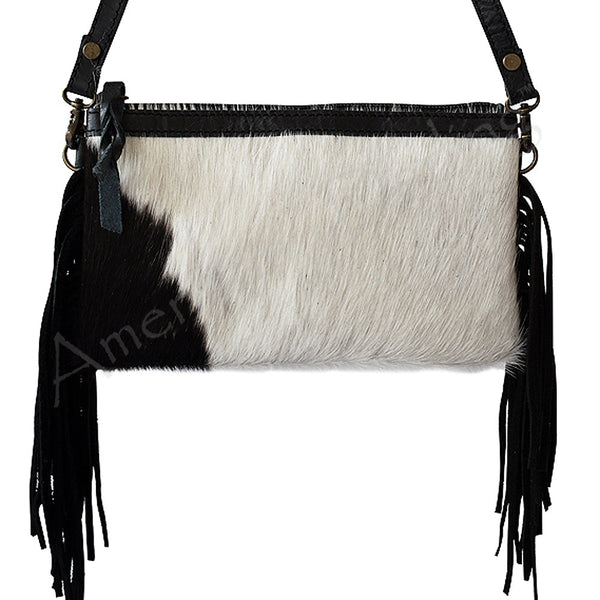 LC-ADBGS142 Hair-On Cowhide Crossbody - Western Fringe Leather Purse
