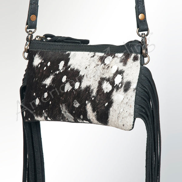 LC-ADBGS142 Hair-On Cowhide Crossbody - Western Fringe Leather Purse