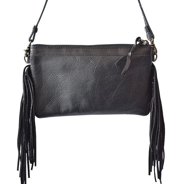 LC-ADBGS142 Hair-On Cowhide Crossbody - Western Fringe Leather Purse