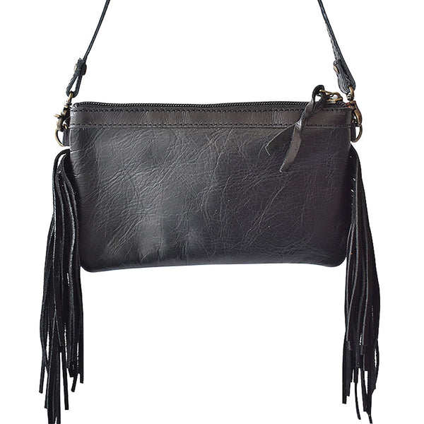 LC-ADBGS142 Hair-On Cowhide Crossbody - Western Fringe Leather Purse