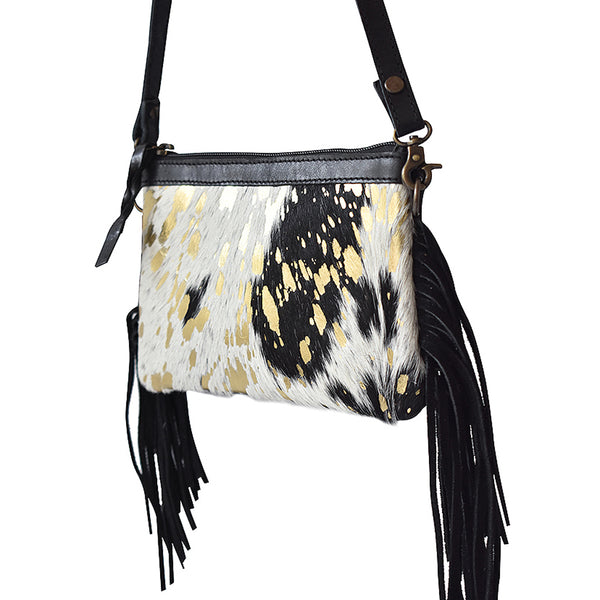 LC-ADBGS142 Hair-On Cowhide Crossbody - Western Fringe Leather Purse