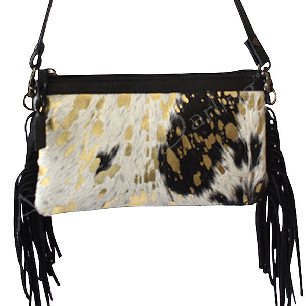 LC-ADBGS142 Hair-On Cowhide Crossbody - Western Fringe Leather Purse