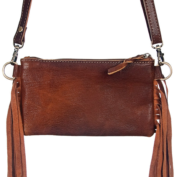 LC-ADBGS142 Hair-On Cowhide Crossbody - Western Fringe Leather Purse