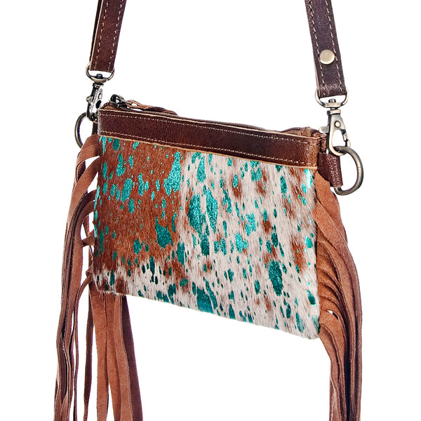 LC-ADBGS142 Hair-On Cowhide Crossbody - Western Fringe Leather Purse