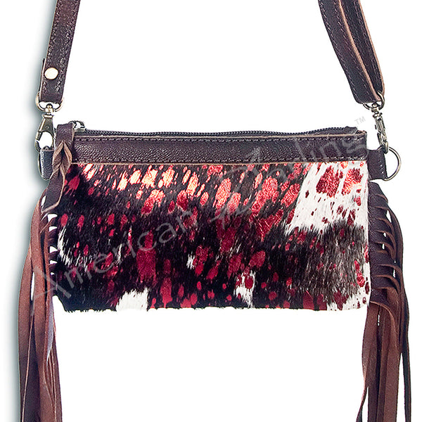 LC-ADBGS142 Hair-On Cowhide Crossbody - Western Fringe Leather Purse