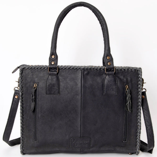 ADBGS118 Western Cowhide Tote -Hair-On Leather Bag with Braided Whipstitch & Strap