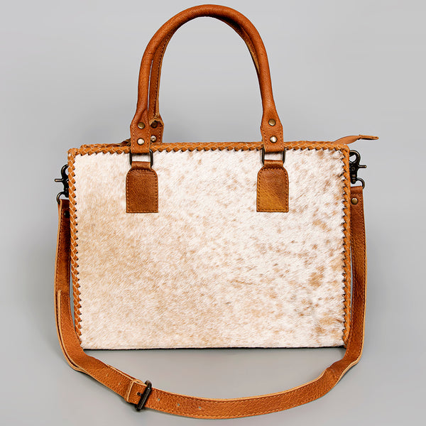 ADBGS118 Western Cowhide Tote -Hair-On Leather Bag with Braided Whipstitch & Strap