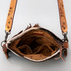 ADBGS192 Natural Cowhide Large Crossbody Bag with Fringe - Tooled Strap Western Purse