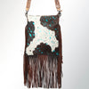 ADBGS192 Splatter Cowhide Large Crossbody Bag with Fringe & Tooled Leather Strap