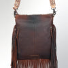 ADBGS192 Splatter Cowhide Large Crossbody Bag with Fringe & Tooled Leather Strap