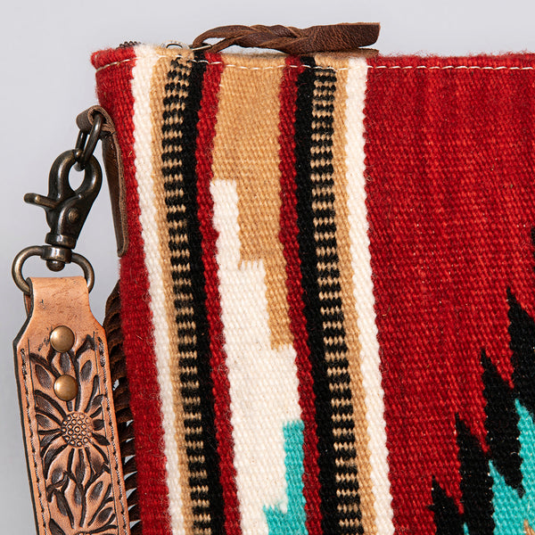 ADBG217 American Darling Large Cross body Bag - Hand Tooled Floral Leather & Woven Saddle Blanket