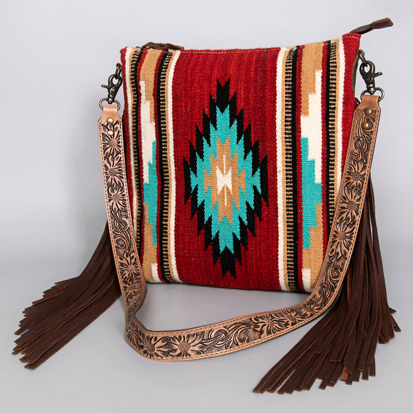 ADBG217 American Darling Large Cross body Bag - Hand Tooled Floral Leather & Woven Saddle Blanket