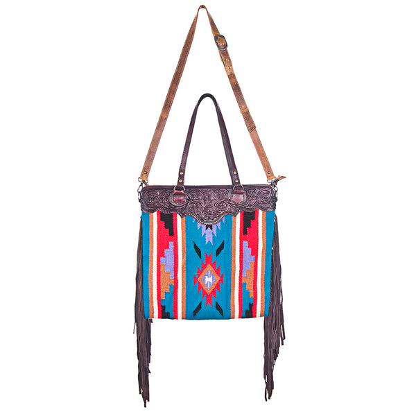 ADBG219 American Darling Large Cross body Bag - Hand Tooled Leather & Woven Saddle Blanket