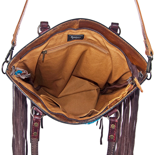 ADBG219 American Darling Large Cross body Bag - Hand Tooled Leather & Woven Saddle Blanket
