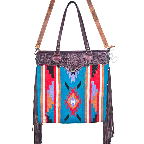 ADBG219 American Darling Large Cross body Bag - Hand Tooled Leather & Woven Saddle Blanket