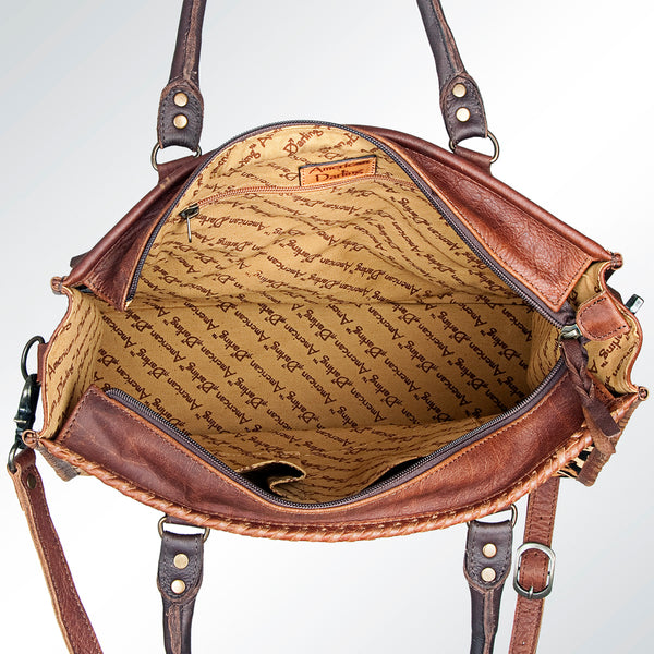 ADBG229 American Darling Western Tote Bag - Handcrafted Hair-On Cowhide & Braided Leather