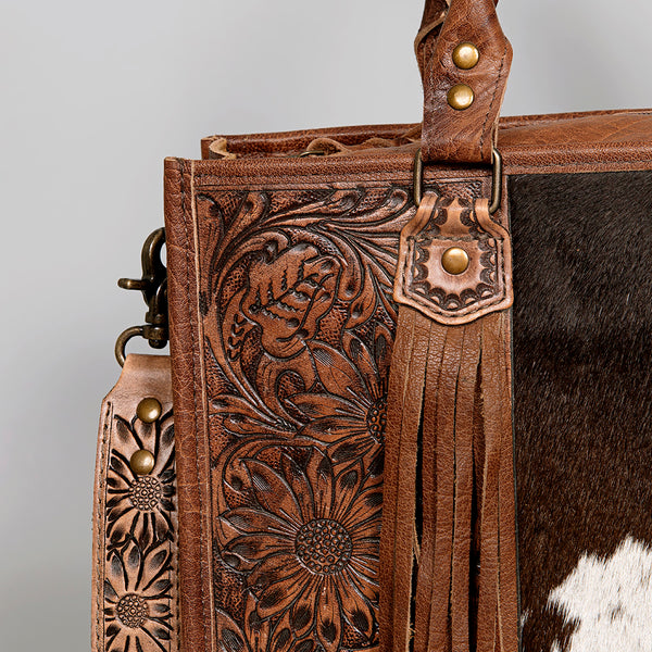 ADBG230 American Darling Western Tote Bag - Handcrafted Hair-On Cowhide & Hand-Tooled Leather
