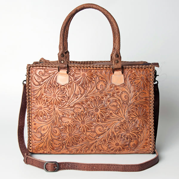 ADBG235 American Darling Western Leather Tote Bag - Hand Tooled Floral Carved Braided Purse