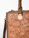 ADBG235 American Darling Western Leather Tote Bag - Hand Tooled Floral Carved Braided Purse