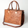 ADBG235 American Darling Western Leather Tote Bag - Hand Tooled Floral Carved Braided Purse