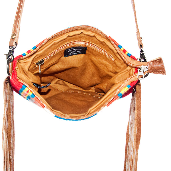 ADBG236 American Darling Handcrafted Western Cross body Bag with Saddle Blanket and Fringes