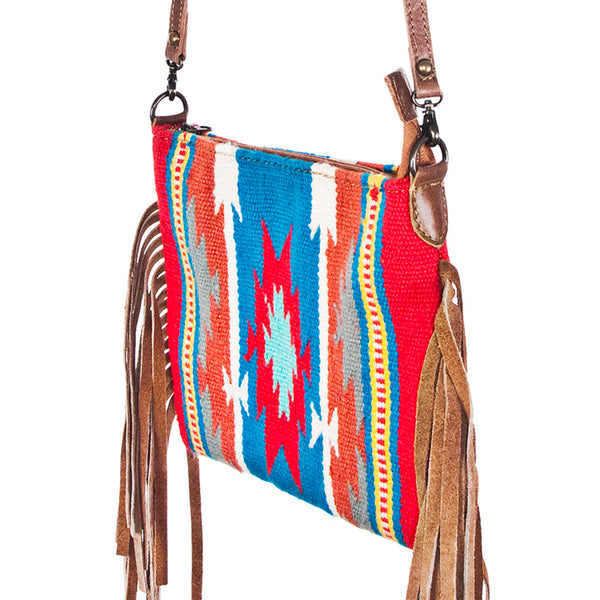 ADBG236 American Darling Handcrafted Western Cross body Bag with Saddle Blanket and Fringes