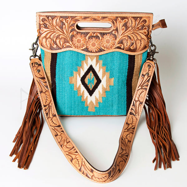 ADBG248 American Darling Signature Cross body Bag - Hand Tooled Leather & Woven Saddle Blanket Purse