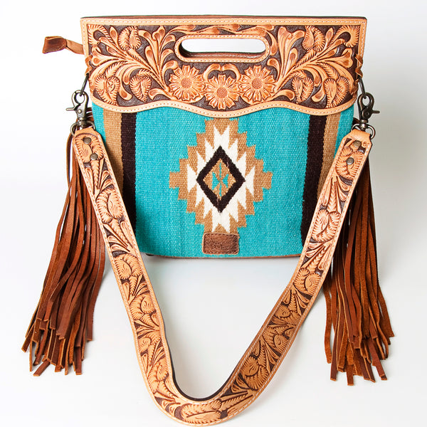 ADBG248 American Darling Signature Cross body Bag - Hand Tooled Leather & Woven Saddle Blanket Purse