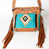 ADBG248 American Darling Signature Cross body Bag - Hand Tooled Leather & Woven Saddle Blanket Purse