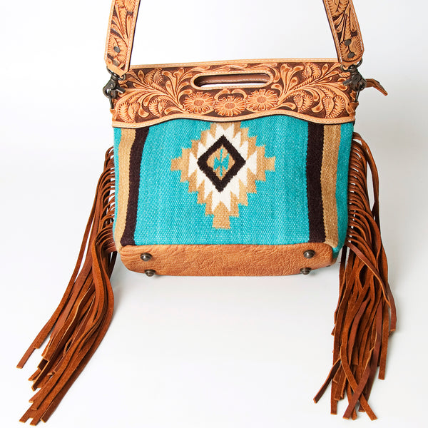 ADBG248 American Darling Signature Cross body Bag - Hand Tooled Leather & Woven Saddle Blanket Purse