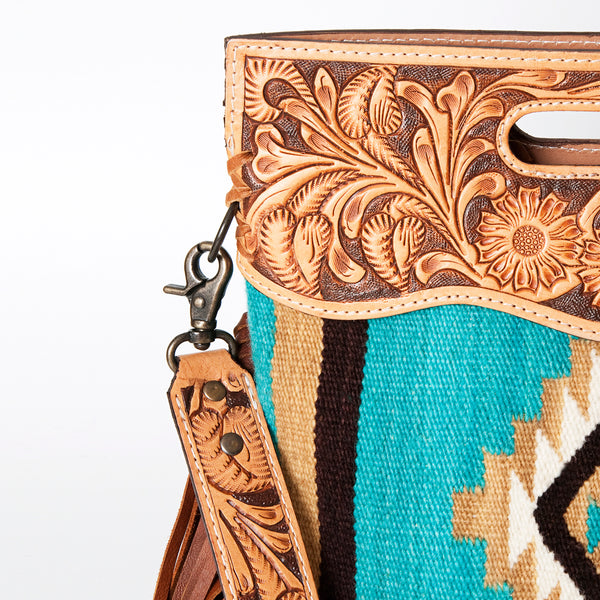 ADBG248 American Darling Signature Cross body Bag - Hand Tooled Leather & Woven Saddle Blanket Purse